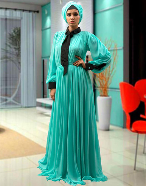 Modest Mint Green Georgette Hand Zari Embroidery Farasha